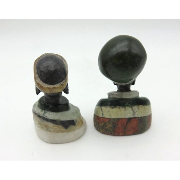 Small Stone Bust Set Colourful Hand Carved in Zimbabwe Africa 3.5" and 2.7" Tall - Picture 4 of 8